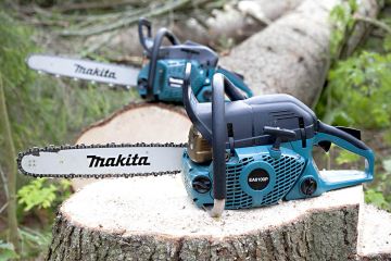 Makita EA6100 (edessä) haastaa Husqvarnan ja Stihlin saman kokoluokan ammattisahat ja on niitä edullisempi. EA5600 puolestaan on edullisempi vaihtoehto yleiskäyttöön. (Kuvaaja: Mikko Riikilä)