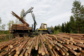 Puunkorjaajien työllisyystilanne vaihtelee tällä hetkellä paljon sekä keliolosuhteista että asiakkaista riippuen. Pohjois-Savon Nilsiässä ajokoneenkuljettaja Eetu Nummisella on toistaiseksi riittänyt töitä yksityisten sahojen leimikoilla. (Kuvaaja: Sami Karppinen)