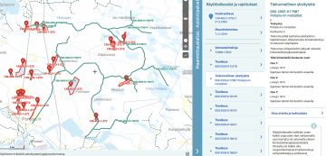 Kun näkee näpyttelyn vaivan, niin kiinteistörekisterin kartasta saa esille paljon tietoa. Tässä näkymässä punaisella merkityt palstat muodostavat tilan, jolla on käyttöoikeus vihreään viivaan eli tiekunnalliseen metsätiehen - ja myös velvollisuus osallistua ylläpitokustannuksiin.