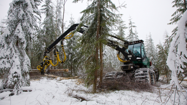 Vaikka nyt on hyvä talvi puunkorjuun kannalta, niin Etelä-Suomessa talvi on aina liian lyhyt, leimikon välittäneestä metsänhoitoyhdistyksestä kerrotaan. Kuva ei liity kauppaan. (Kuva: MIkko Riikilä)