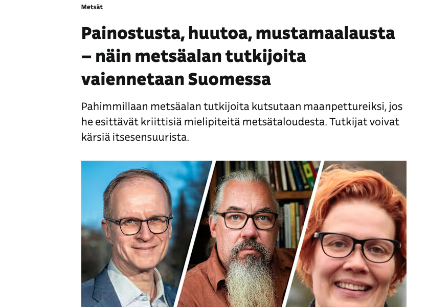 Yleisradio julkaisi tänään lähdekritiikittömän uutisen metsätutkijoiden painostuksesta. (Kuvaaja: Kuvakaappaus)