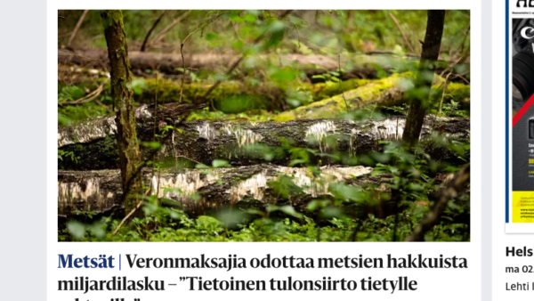 Helsingin Sanomien mukaan Suomi voi joutua ostamaan hiilinieluja muilta maitat. Siitä voisi tulla jopa miljardilasku.