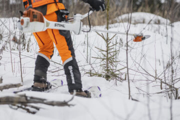 Kaikkina talvina varhaisperkausta ei pysty lumitilanteen takia tekemään, mutta nyt pystyy suuressa osassa maata. Kasvamaan jätettävät havupuuntaimet erottuvat hyvin lehdettömään aikaan. (Kuvaaja: Akseli Muraja)